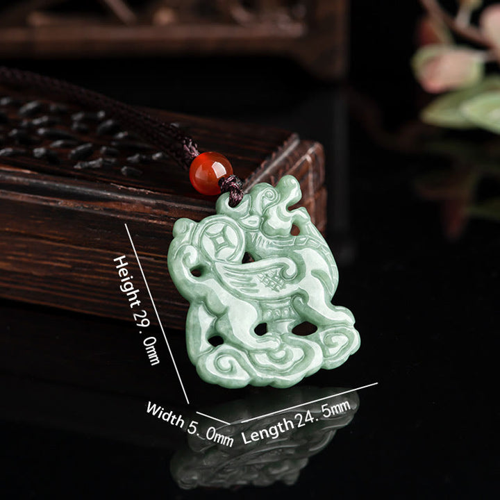 Buddha Stones Jade PiXiu Wealth Luck String Necklace Pendant