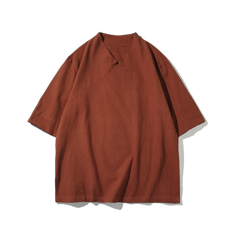 Buddha Stones V-Neck Plain Men's Half Sleeve Cotton Shirt - image 5