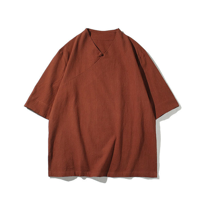 Buddha Stones V-Neck Plain Men's Half Sleeve Cotton Shirt - image 4