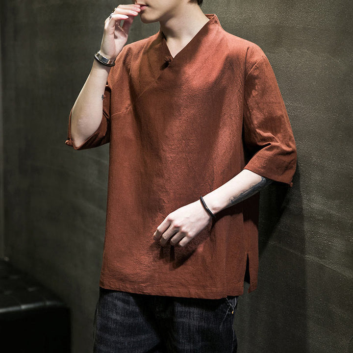 Buddha Stones V-Neck Plain Men's Half Sleeve Cotton Shirt - image 4