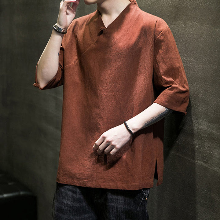 Buddha Stones V-Neck Plain Men's Half Sleeve Cotton Shirt - image 7