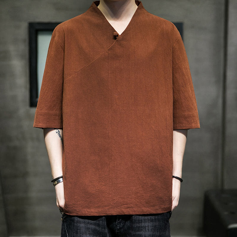 Buddha Stones V-Neck Plain Men's Half Sleeve Cotton Shirt - image 2