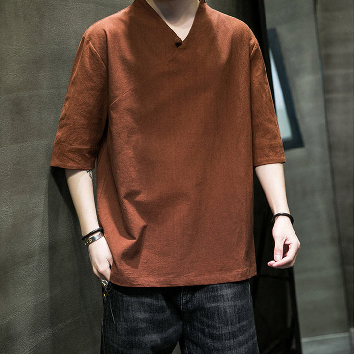 Buddha Stones V-Neck Plain Men's Half Sleeve Cotton Shirt - image 9