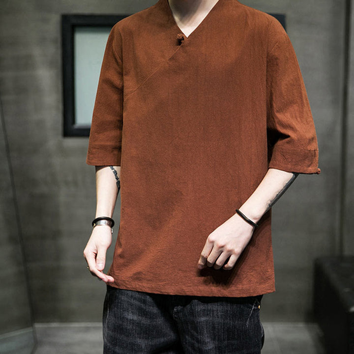 Buddha Stones V-Neck Plain Men's Half Sleeve Cotton Shirt - image 11