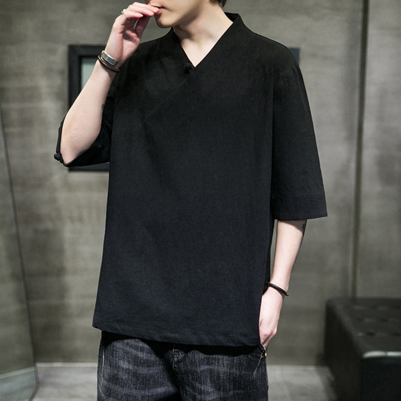 Buddha Stones V-Neck Plain Men's Half Sleeve Cotton Shirt - image 16