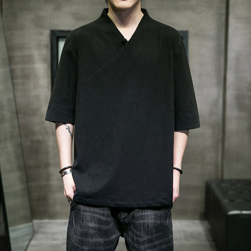 Buddha Stones V-Neck Plain Men's Half Sleeve Cotton Shirt - image 14