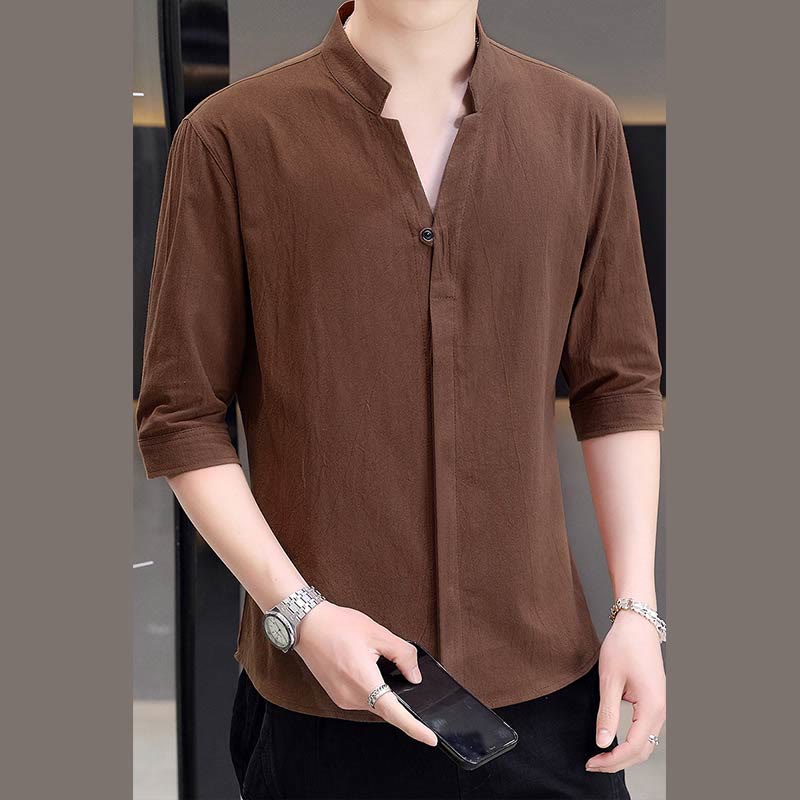 Buddha Stones Summer Men's Half Sleeve Button Cotton Shirt - Peru - US/UK/AU48，EU58 (6XL)  - image 14