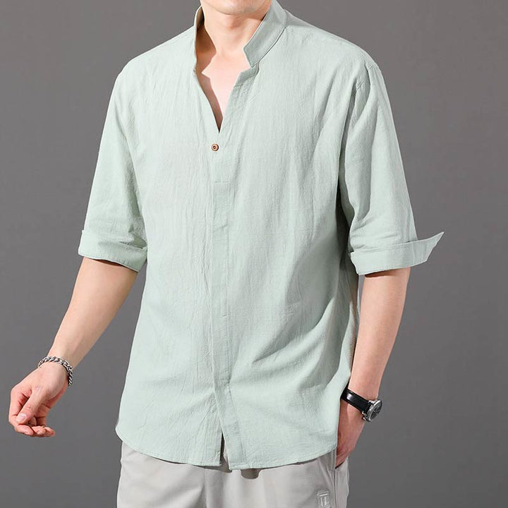 Buddha Stones Summer Men's Half Sleeve Button Cotton Shirt