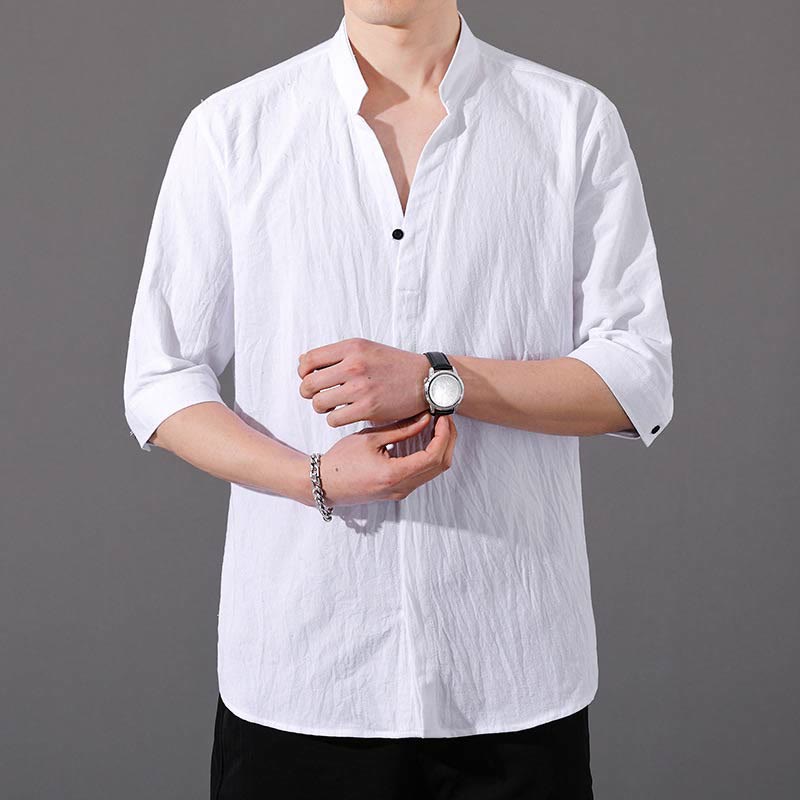 Buddha Stones Summer Men's Half Sleeve Button Cotton Shirt