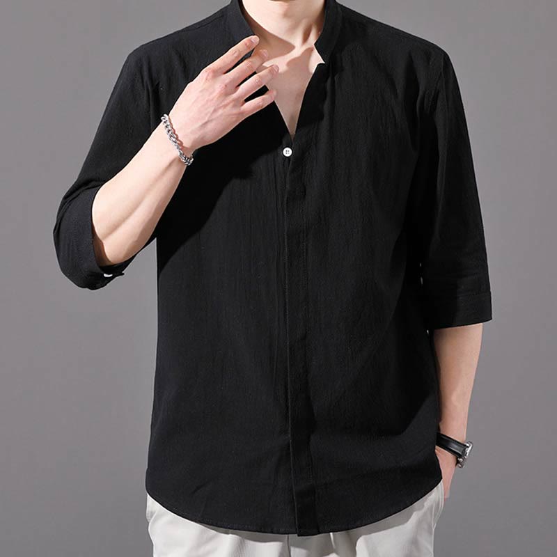 Buddha Stones Summer Men's Half Sleeve Button Cotton Shirt - image 11