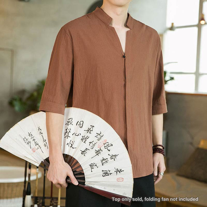 Buddha Stones Summer Men's Half Sleeve Button Cotton Shirt - image 15