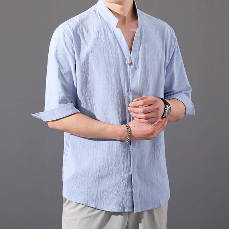 Buddha Stones Summer Men's Half Sleeve Button Cotton Shirt - image 2