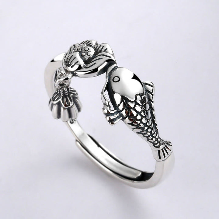 Buddha Stones 925 Sterling Silver Koi Fish Lotus Flower Success Ring - Koi Fish Lotus(Adjustable) - image 0