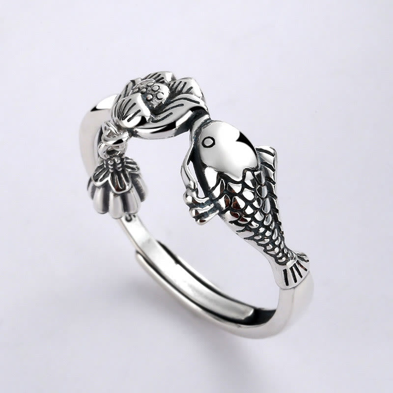 Buddha Stones 925 Sterling Silver Koi Fish Lotus Flower Success Ring - Koi Fish Lotus(Adjustable) - image 0
