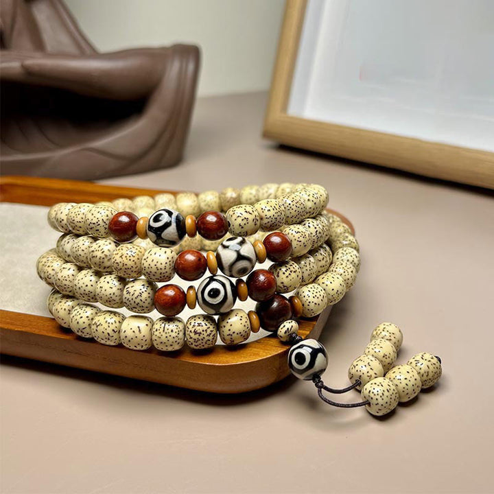 Buddha Stones 108 Mala Beads Bodhi Seed Dzi Bead Keep Away Evil Spirits Bracelet