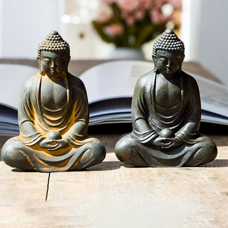 Buddha Stones Tibetan Meditating Buddha Iron Powder Rust Cast Resin Statue Serenity Decoration