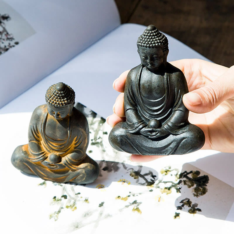 Buddha Stones Tibetan Meditating Buddha Iron Powder Rust Cast Resin Statue Serenity Decoration - image 14
