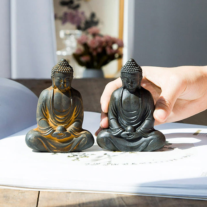 Buddha Stones Tibetan Meditating Buddha Iron Powder Rust Cast Resin Statue Serenity Decoration