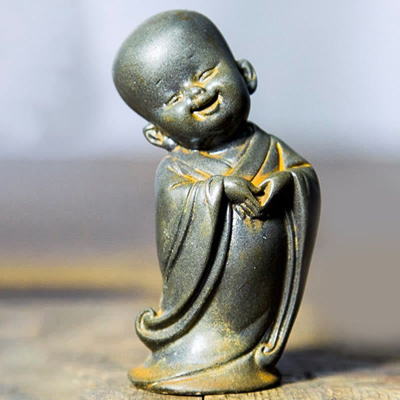 Buddha Stones Small Meditating Monk Iron Powder Rust Cast Resin Statue Desk Decoration