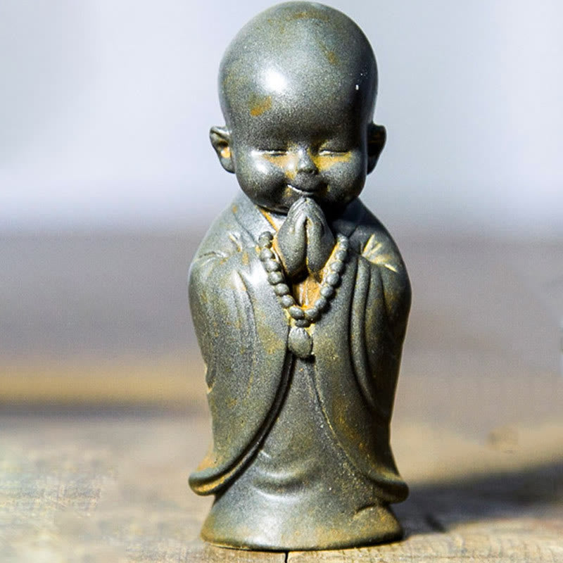 Buddha Stones Small Meditating Monk Iron Powder Rust Cast Resin Statue Desk Decoration