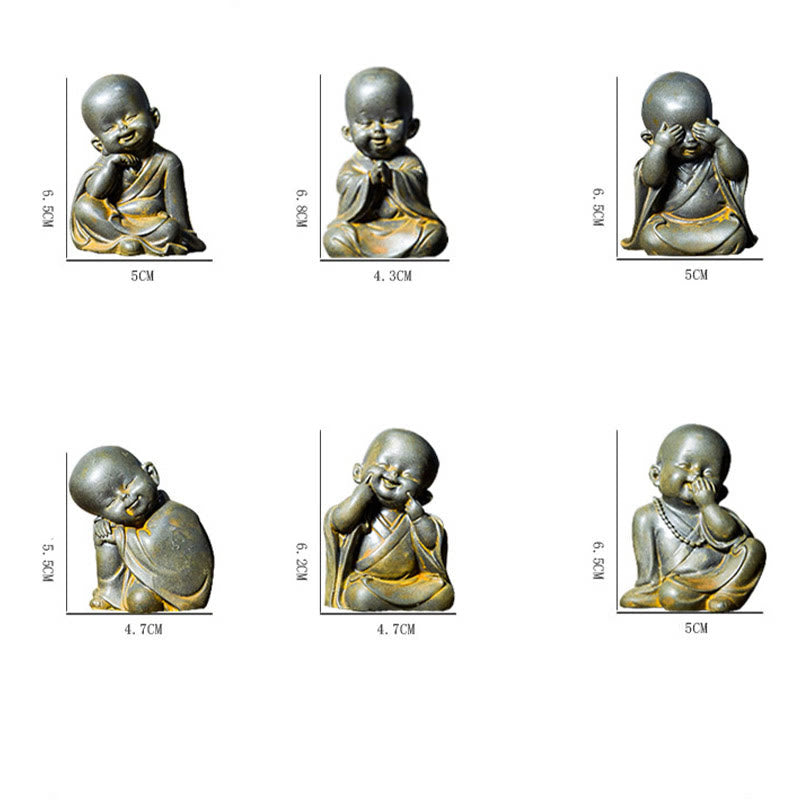 Buddha Stones Small Meditating Monk Iron Powder Rust Cast Resin Statue Desk Decoration - image 11