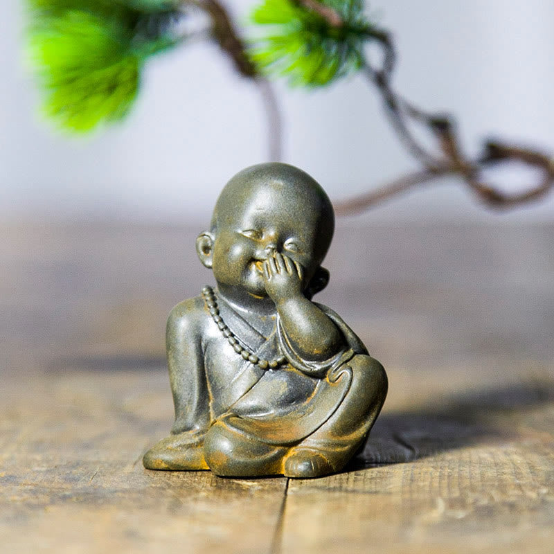 Buddha Stones Small Meditating Monk Iron Powder Rust Cast Resin Statue Desk Decoration