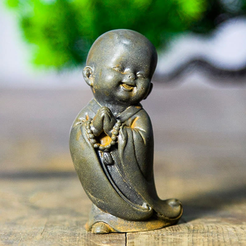 Buddha Stones Small Meditating Monk Iron Powder Rust Cast Resin Statue Desk Decoration - image 16