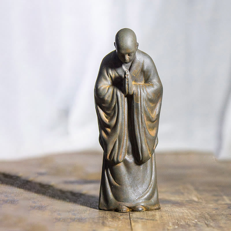 Buddha Stones Meditating Praying Monk Iron Powder Rust Cast Resin Statue Home Decoration - Bowed Monk 15*5.9cm - image 13
