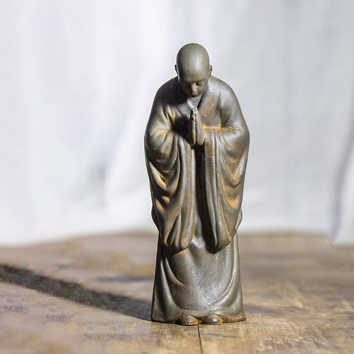 Buddha Stones Meditating Praying Monk Iron Powder Rust Cast Resin Statue Home Decoration - Bowed Monk 15*5.9cm - image 13