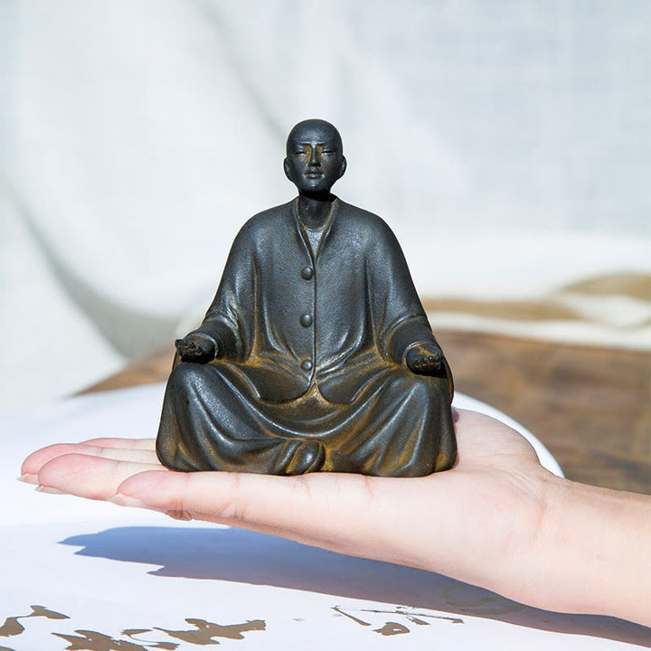 Buddha Stones Meditating Praying Monk Iron Powder Rust Cast Resin Statue Home Decoration