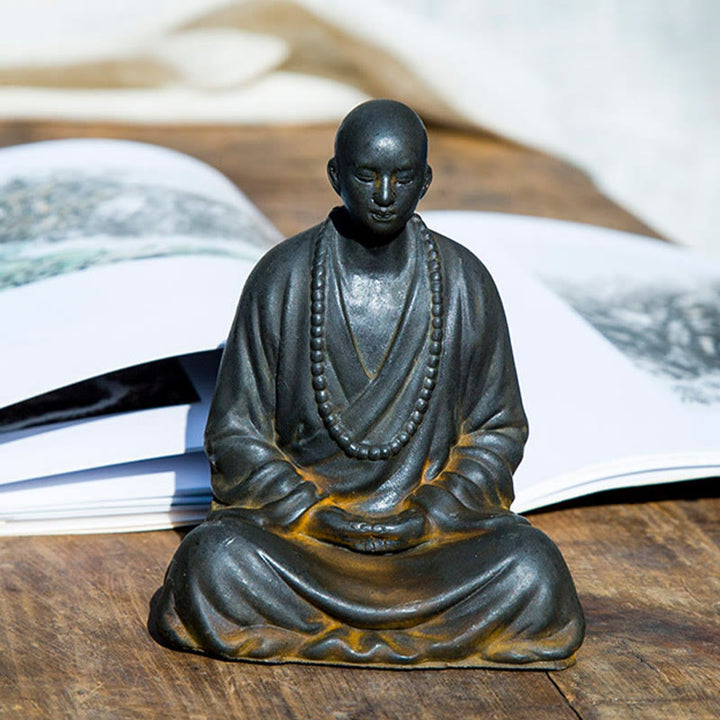 Buddha Stones Meditating Praying Monk Iron Powder Rust Cast Resin Statue Home Decoration