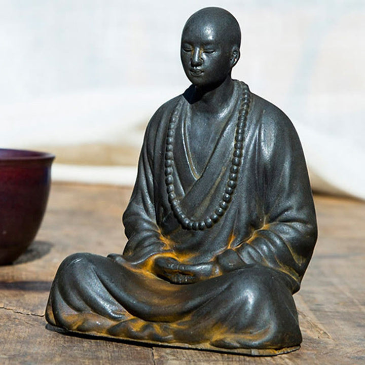 Buddha Stones Meditating Praying Monk Iron Powder Rust Cast Resin Statue Home Decoration - image 7