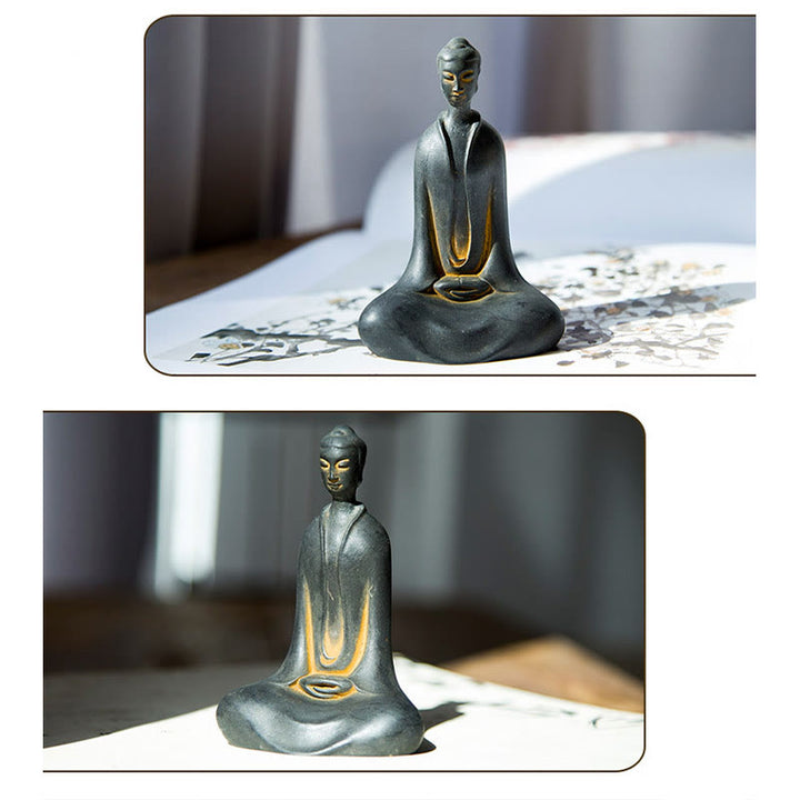 Buddha Stones Handmade Sakyamuni Buddha Iron Powder Rust Cast Resin Statue Home Decoration