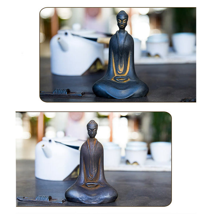 Buddha Stones Handmade Sakyamuni Buddha Iron Powder Rust Cast Resin Statue Home Decoration