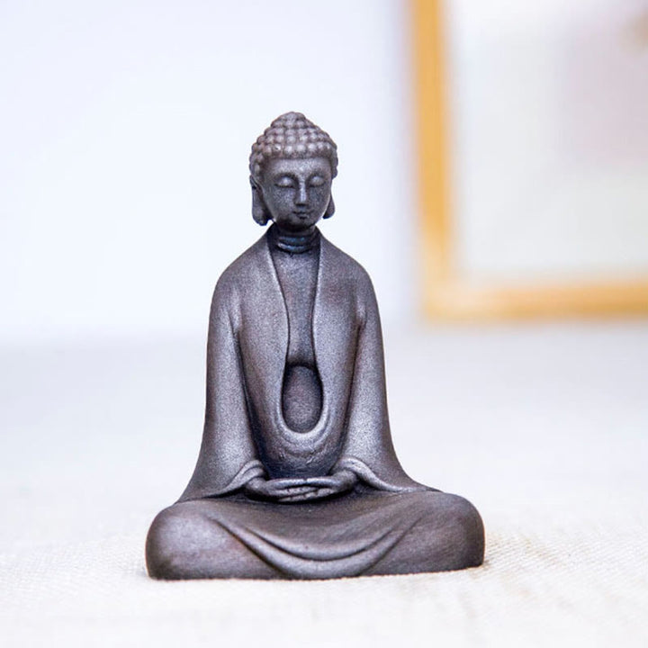 Buddha Stones Handmade Meditation Sakyamuni Buddha Iron Powder Rust Cast Resin Statue Decoration