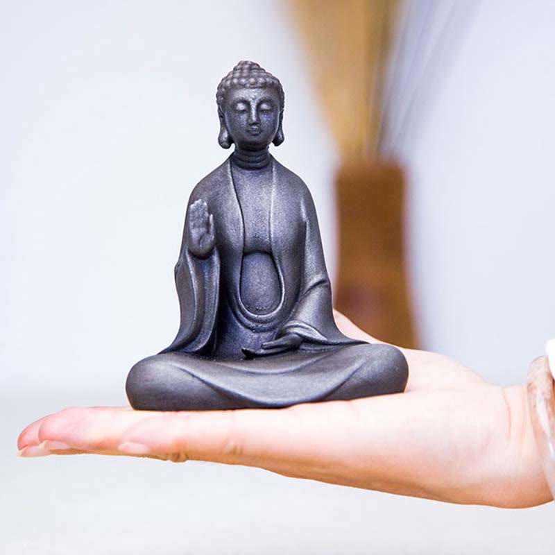 Buddha Stones Handmade Meditation Sakyamuni Buddha Iron Powder Rust Cast Resin Statue Decoration - image 13