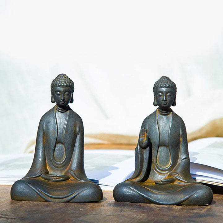 Buddha Stones Handmade Meditation Sakyamuni Buddha Iron Powder Rust Cast Resin Statue Decoration - image 20