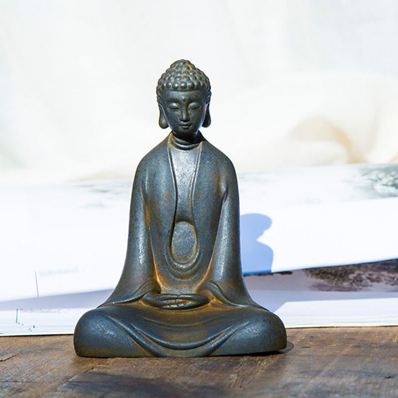 Buddha Stones Handmade Meditation Sakyamuni Buddha Iron Powder Rust Cast Resin Statue Decoration - image 7