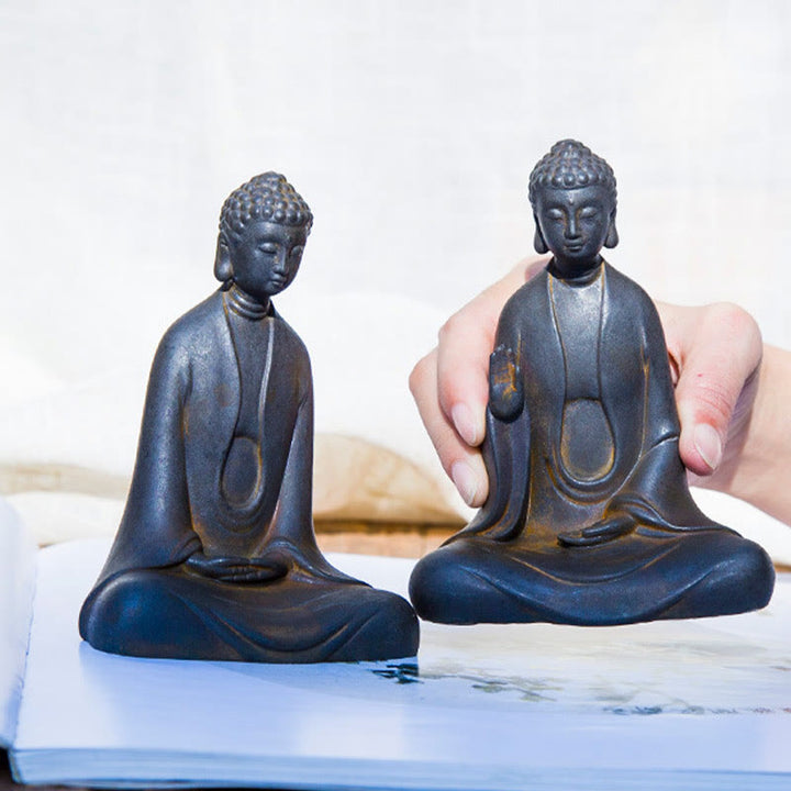 Buddha Stones Handmade Meditation Sakyamuni Buddha Iron Powder Rust Cast Resin Statue Decoration - image 21