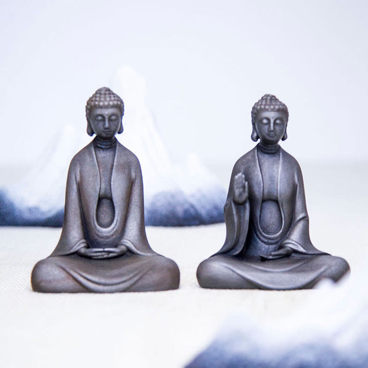 Buddha Stones Handmade Meditation Sakyamuni Buddha Iron Powder Rust Cast Resin Statue Decoration