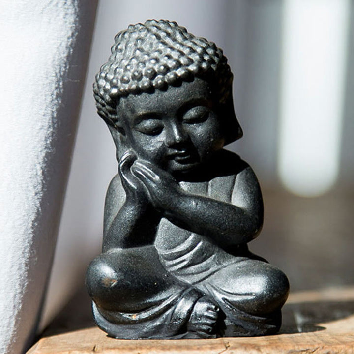 Buddha Stones Handmade Small Sakyamuni Buddha Iron Powder Rust Cast Resin Statue Decoration