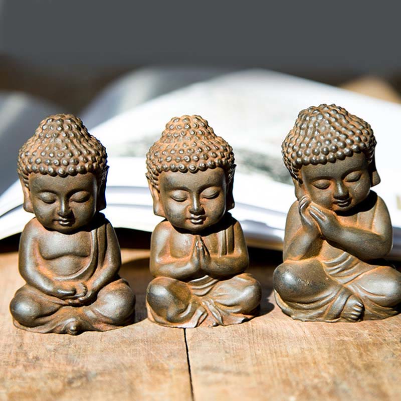 Buddha Stones Handmade Small Sakyamuni Buddha Iron Powder Rust Cast Resin Statue Decoration - image 1