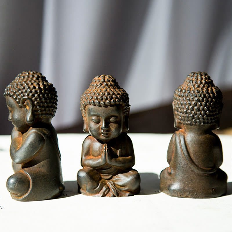 Buddha Stones Handmade Small Sakyamuni Buddha Iron Powder Rust Cast Resin Statue Decoration