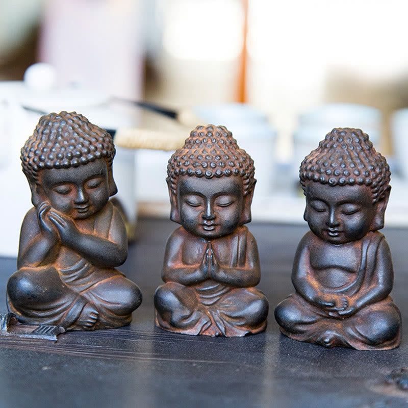 Buddha Stones Handmade Small Sakyamuni Buddha Iron Powder Rust Cast Resin Statue Decoration