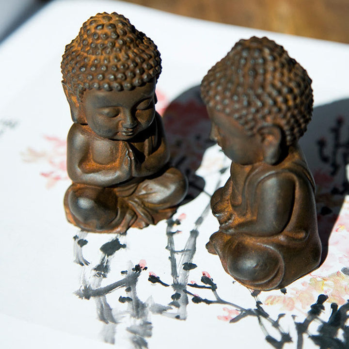 Buddha Stones Handmade Small Sakyamuni Buddha Iron Powder Rust Cast Resin Statue Decoration - image 10