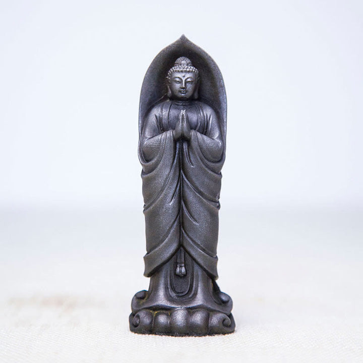 Buddha Stones Handmade Sakyamuni Buddha Namaste Iron Powder Rust Cast Resin Statue Decoration