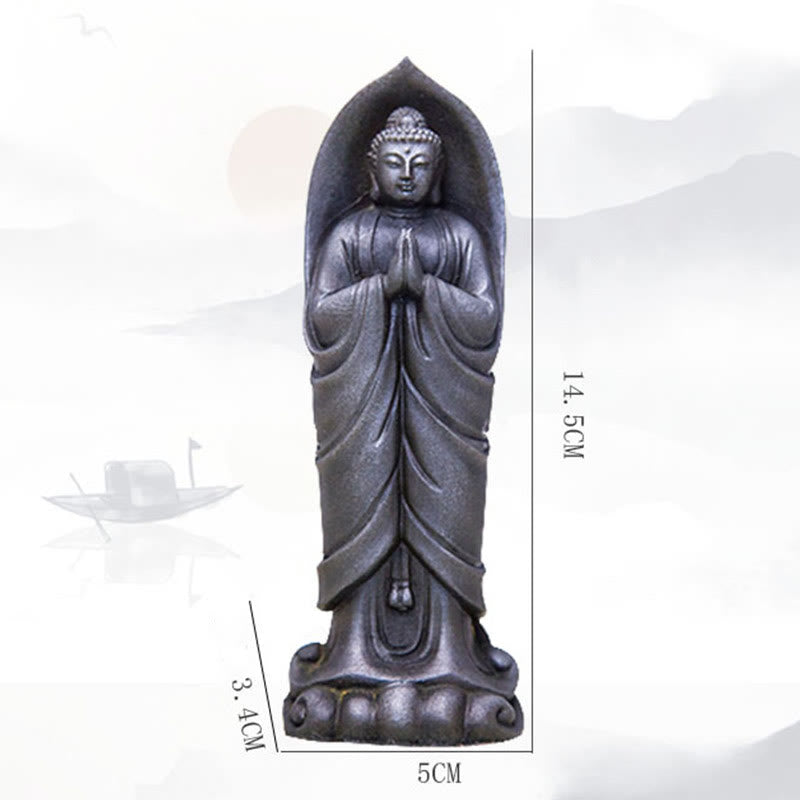 Buddha Stones Handmade Sakyamuni Buddha Namaste Iron Powder Rust Cast Resin Statue Decoration