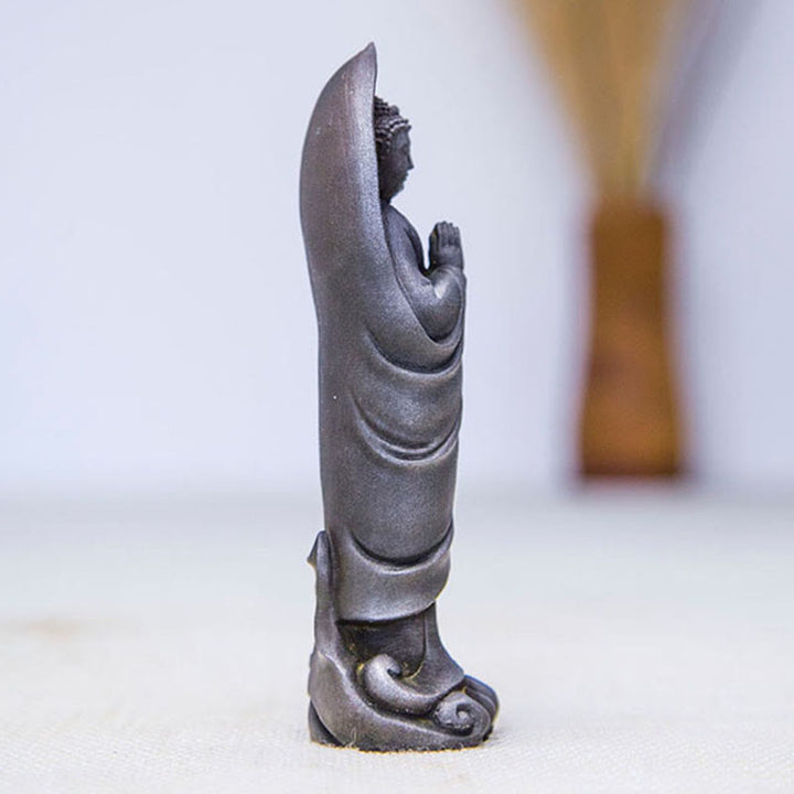 Buddha Stones Handmade Sakyamuni Buddha Namaste Iron Powder Rust Cast Resin Statue Decoration