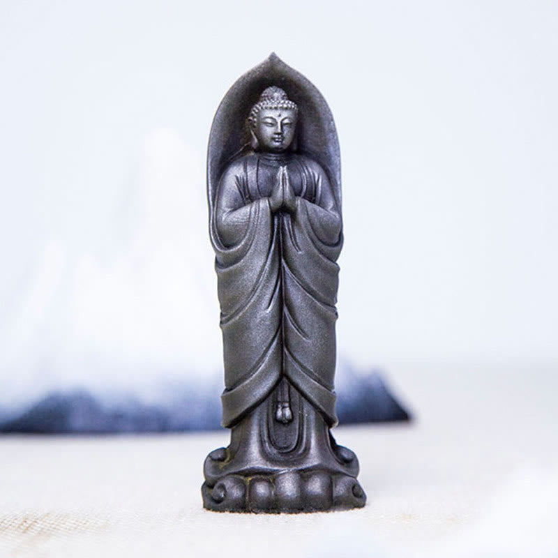Buddha Stones Handmade Sakyamuni Buddha Namaste Iron Powder Rust Cast Resin Statue Decoration - image 22