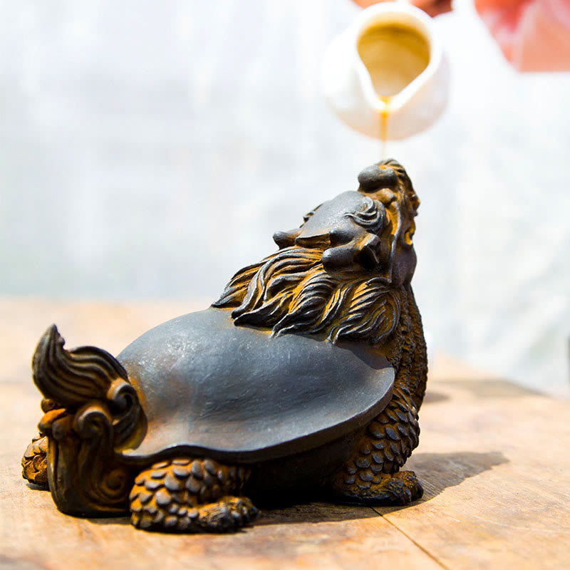 Buddha Stones Handmade Dragon Turtle Iron Powder Rust Cast Resin Statue Home Decoration